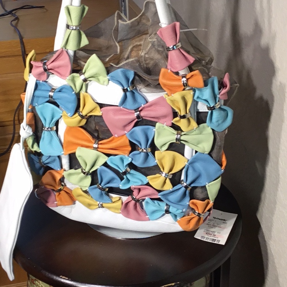 Renato Angi White and Multicolor leather Tote with whimsical design